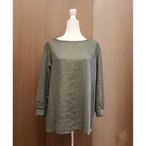 Linen Handmade Studio Top Lagenlook Minimalist Boho Tunic Womens Sz L Green
